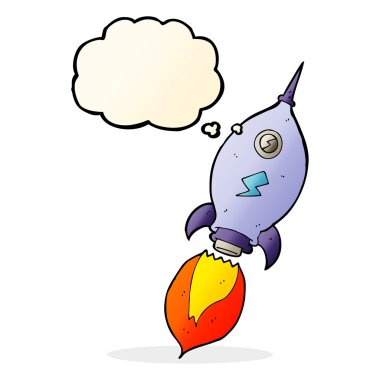 Düşünce baloncuklu çizgi film uzay gemisi