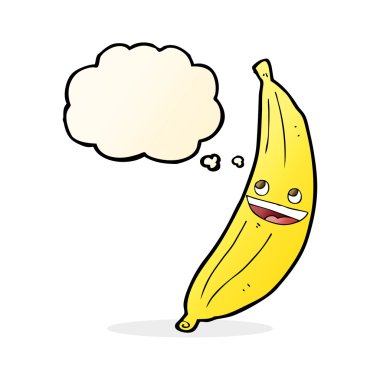 Düşünce baloncuklu mutlu bir muz.