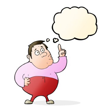 Çizgi filmdeki adam düşünce balonuyla soru soruyor.