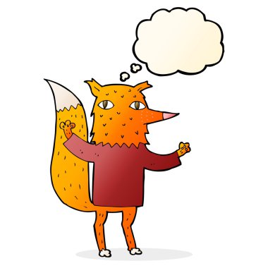 Düşünce baloncuklu çizgi film tilkisi