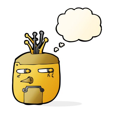 Düşünce baloncuklu altın renkli robot kafası