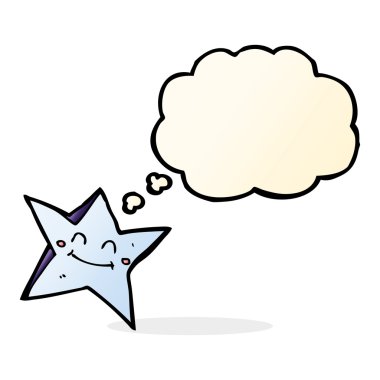 Düşünce baloncuklu mutlu yıldız karakteri