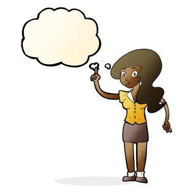 Düşünce baloncuğu olan güzel bir kadın.