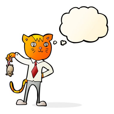 çizgi film iş kedi düşünce balonu ile ölü fare ile