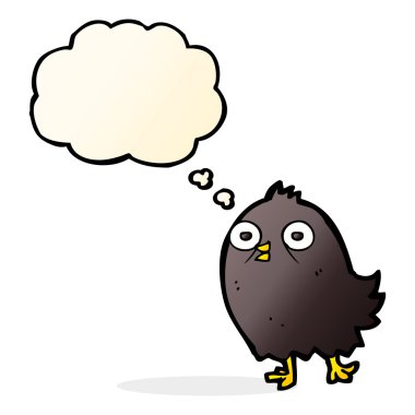 Düşünce baloncuklu komik çizgi film kuşu