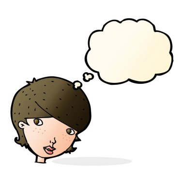 çizgi film dostu kadınla düşünce balonu