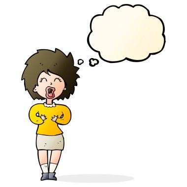 Düşünce baloncuğu olan çığlık atan kadın çizgi filmi