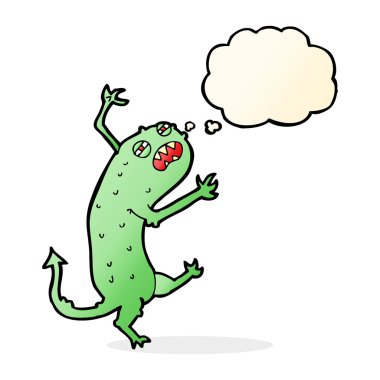 Düşünce baloncuklu küçük canavar.