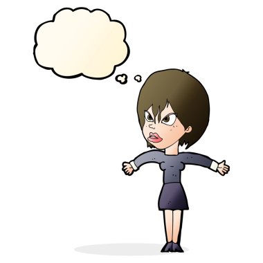Çizgi film, düşünce baloncuğu ile rahatsız kız