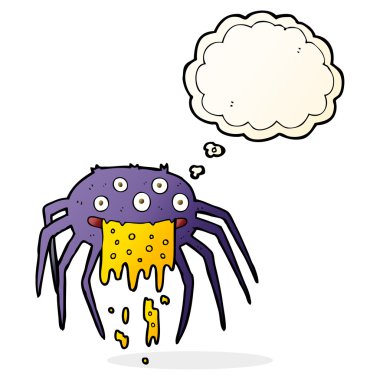 Düşünce baloncuklu iğrenç cadılar bayramı örümceği.