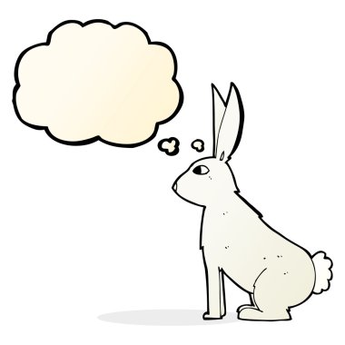 Düşünce baloncuklu çizgi film tavşanı