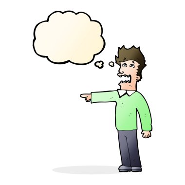 Çizgi film adamı düşünce balonuyla suçluyor.