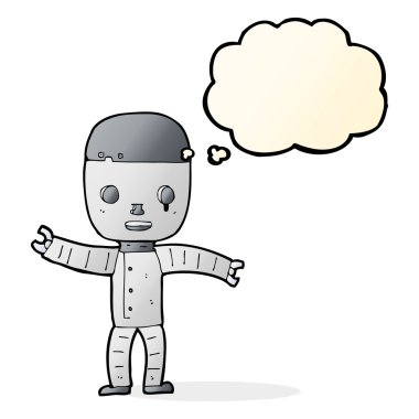 Düşünce baloncuklu çizgi film robotu