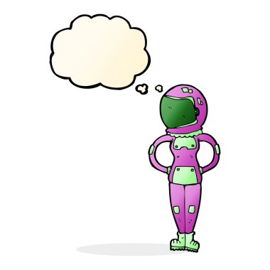 Düşünce kabarcığı olan kadın astronot.