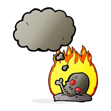 Düşünce baloncuğuyla eski kemikleri yakan çizgi film