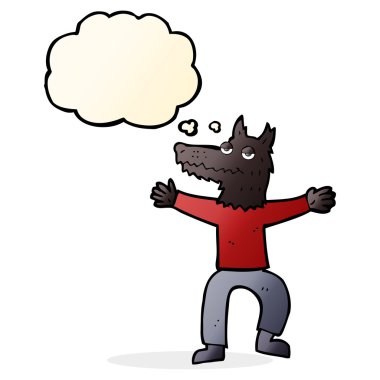 Düşünce kabarcığı olan bir kurt adam.