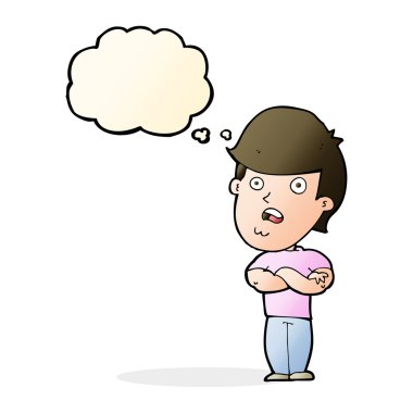 Düşünce baloncuğuyla hayal kırıklığına uğramış bir adam.