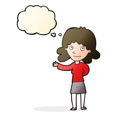 çizgi film dostu kadınla düşünce balonu