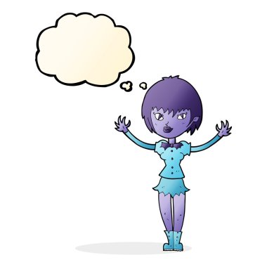 Düşünce baloncuğu olan vampir kız.