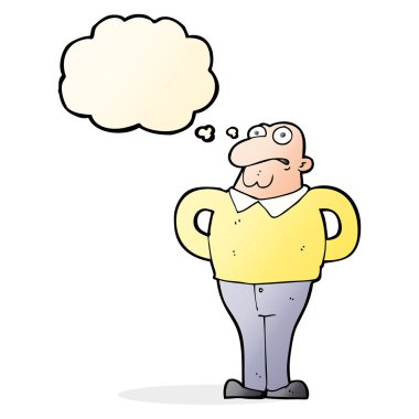 Düşünce baloncuğu olan endişeli bir adam.