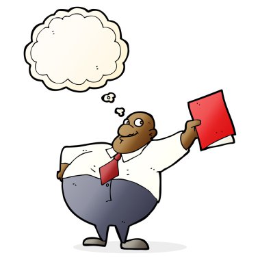 Düşünce baloncuklu mutlu patron çizgi filmi