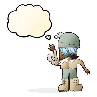 Düşünce baloncuklu ot içen çizgi film adamı.