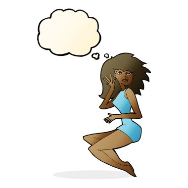 Düşünce baloncuğu olan seksi kadın.