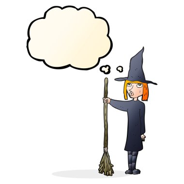Düşünce baloncuklu çizgi film cadısı