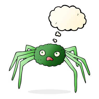 Düşünce baloncuklu çizgi film örümceği