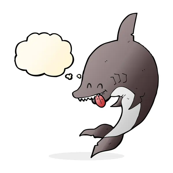 Grappige cartoon haai met gedachte zeepbel — Stockvector
