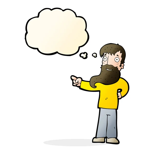 Καρτούν άνθρωπος με γενειάδα δείχνει με φούσκα σκέψης — Διανυσματικό Αρχείο