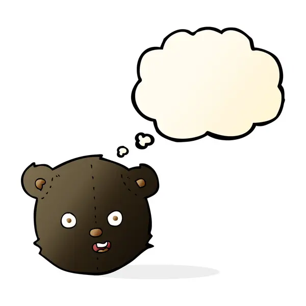 Tête d'ours en peluche noir dessin animé avec bulle de pensée — Image vectorielle