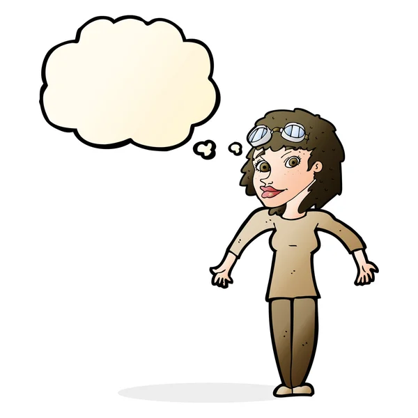 思考バブルでゴーグルを身に着けている漫画の女性 — ストックベクタ