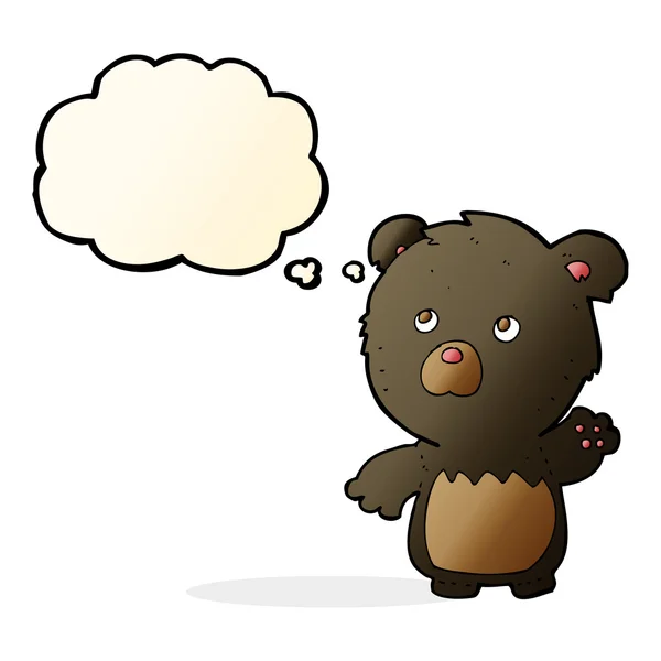 Urso de pelúcia preto desenhos animados com bolha de pensamento — Vetor de Stock