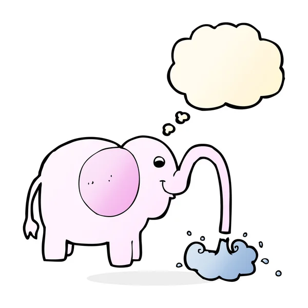 Cartoon elephant squirting water with thought bubble — Stock Vector