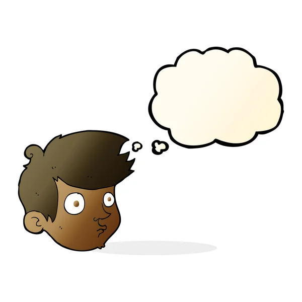 Cartoon staring boy with thought bubble — Stock Vector