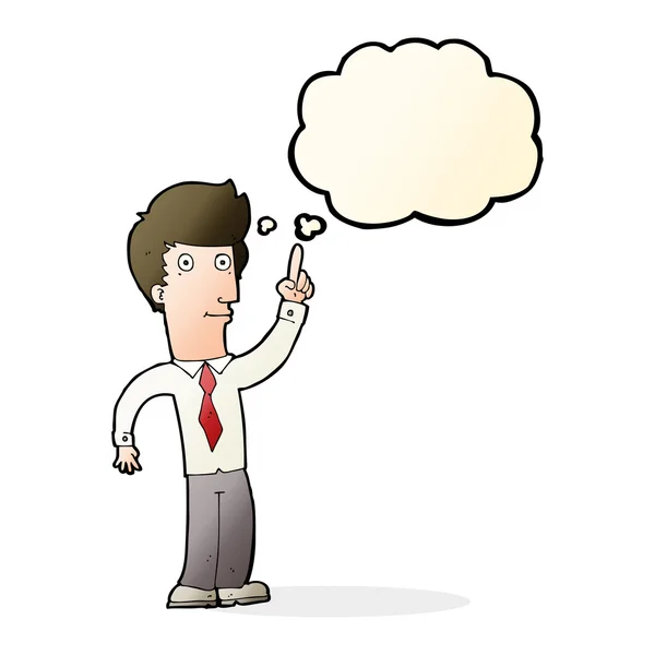Cartoon freundlicher Mann mit Idee mit Gedankenblase — Stockvektor