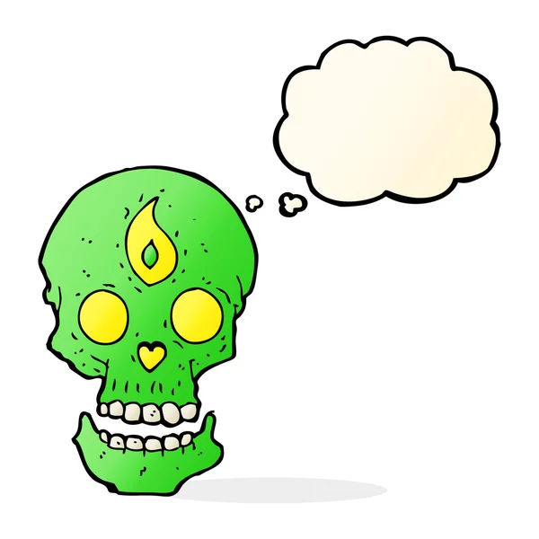 Cartoon mystic skull with thought bubble — Stock Vector