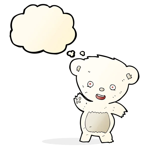 Cartoon zwaaien ijsbeer met gedachte zeepbel — Stockvector