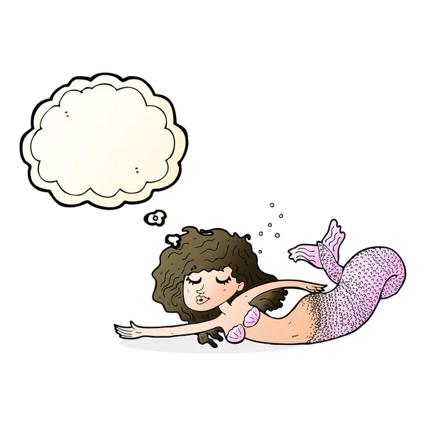 Cartoon mermaid with thought bubble — Stock Vector