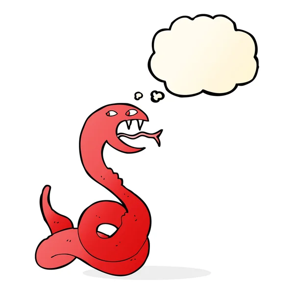 Cartoon hissing snake with thought bubble — Stock Vector