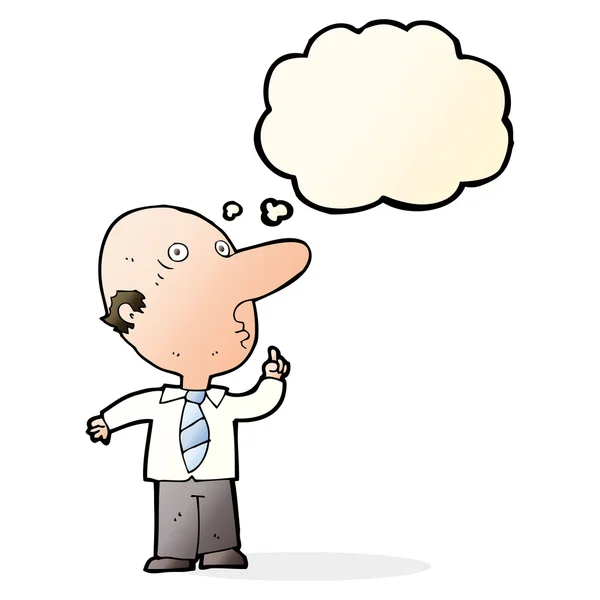 Desenho animado homem careca fazendo pergunta com bolha de pensamento — Vetor de Stock