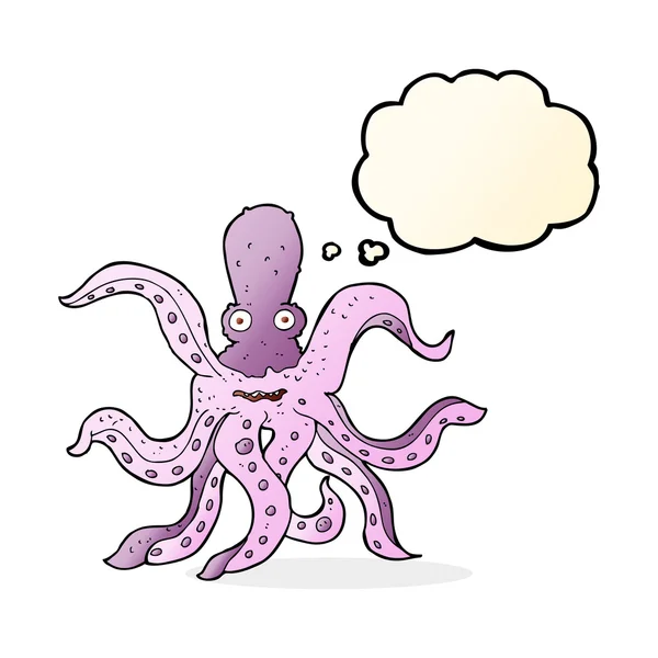 Cartoon reus octopus met gedachte zeepbel — Stockvector