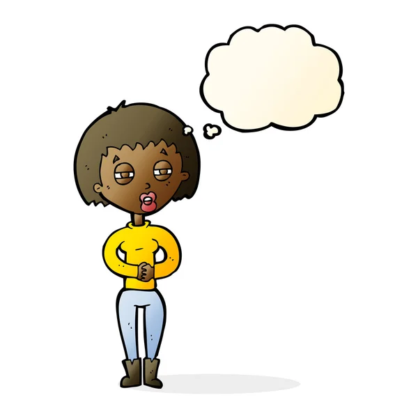 Düşünce balonu ile yorgun kadın karikatür — Stok Vektör