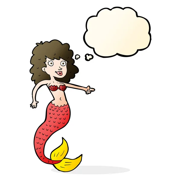Karikatur Meerjungfrau mit Gedankenblase — Stockvektor