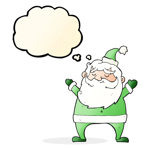 Jolly santa cartoon with thought bubble — Stock Vector