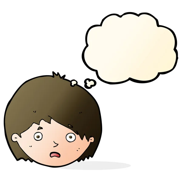 Dibujos animados niño infeliz con burbuja de pensamiento — Archivo Imágenes Vectoriales