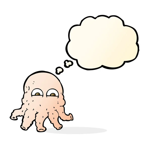 Cartoon alien squid face with thought bubble — Stock Vector