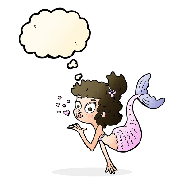 Kreslené krásné mořské panny s myšlenkovou bublinou — Stockový vektor