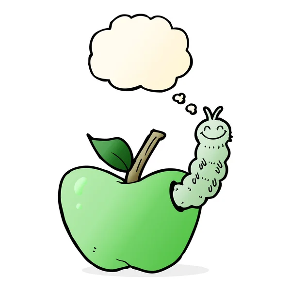 Cartoon apple with bug with thought bubble — Stock Vector
